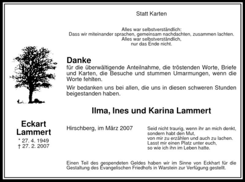  Traueranzeige für Eckart Lammert vom 24.03.2007 aus WESTFÄLISCHER ANZEIGER