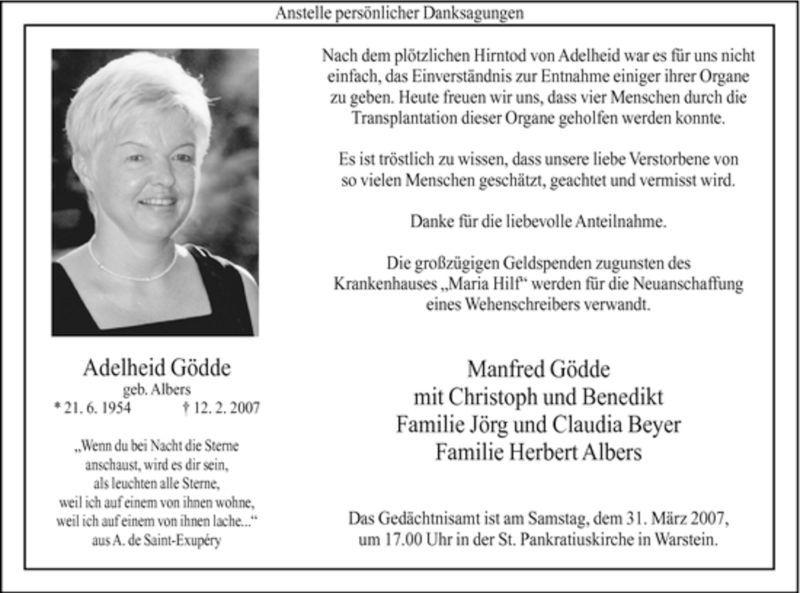  Traueranzeige für Adelheid Gödde vom 24.03.2007 aus WESTFÄLISCHER ANZEIGER