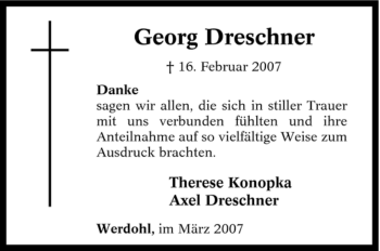 Traueranzeige von Georg Dreschner von WESTFÄLISCHER ANZEIGER