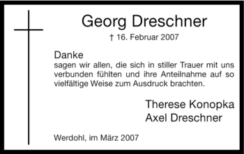 Traueranzeige von Georg Dreschner von WESTFÄLISCHER ANZEIGER