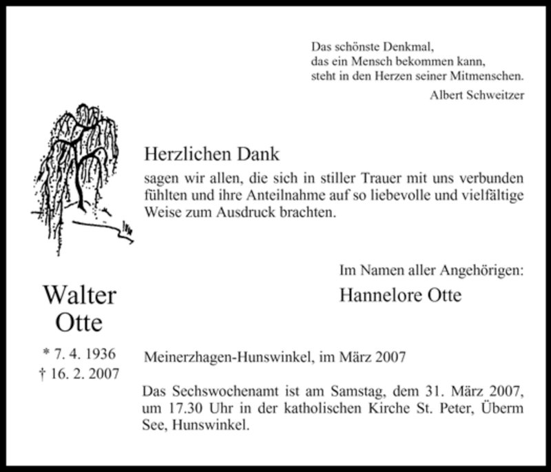  Traueranzeige für Walter Otte vom 30.03.2007 aus WESTFÄLISCHER ANZEIGER