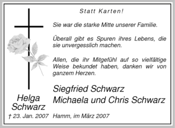 Traueranzeige von Helga Schwarz von WESTFÄLISCHER ANZEIGER
