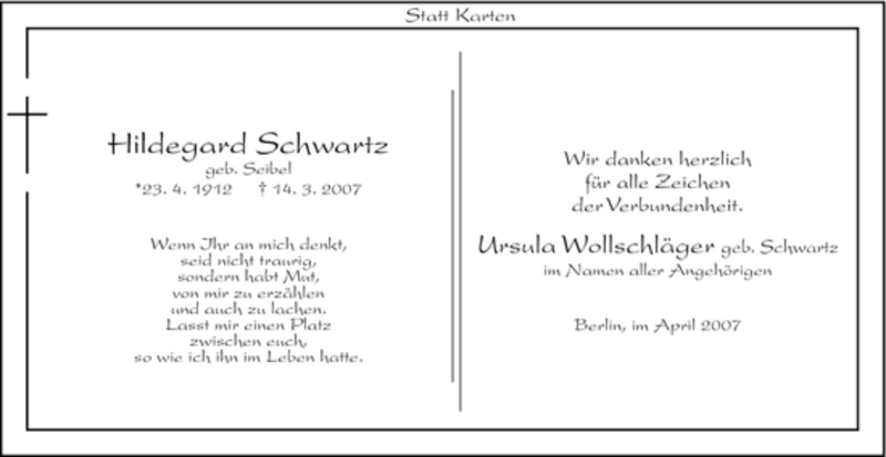  Traueranzeige für Hildegard Schwartz vom 07.04.2007 aus WESTFÄLISCHER ANZEIGER