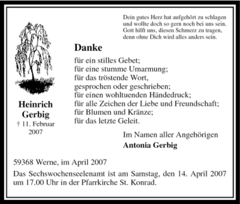Traueranzeige von Heinrich Gerbig von WESTFÄLISCHER ANZEIGER