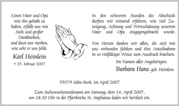 Traueranzeige von Karl Heinlein von WESTFÄLISCHER ANZEIGER