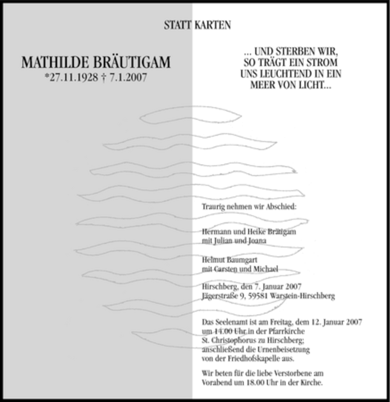  Traueranzeige für Mathilde Bräutigam vom 10.01.2007 aus WESTFÄLISCHER ANZEIGER