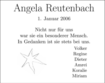 Traueranzeige von Angela Reutenbach von WESTFÄLISCHER ANZEIGER