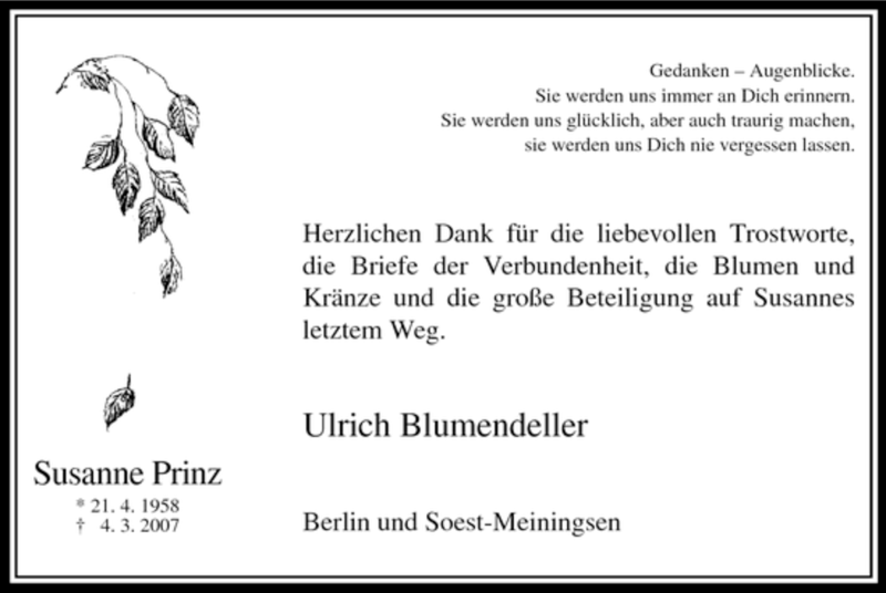  Traueranzeige für Susanne Prinz vom 19.05.2007 aus WESTFÄLISCHER ANZEIGER
