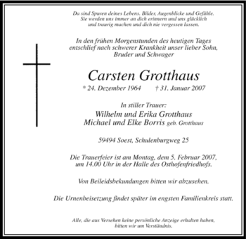 Traueranzeige von Carsten Grotthaus von WESTFÄLISCHER ANZEIGER