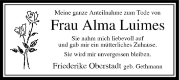 Traueranzeige von Alma Luimes von WESTFÄLISCHER ANZEIGER