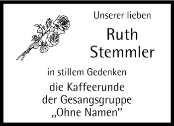 Traueranzeige von Ruth Stemmler von WESTFÄLISCHER ANZEIGER
