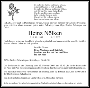 Traueranzeige von Heinz Nölken von WESTFÄLISCHER ANZEIGER