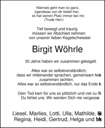 Traueranzeige von Birgit Wöhrle von WESTFÄLISCHER ANZEIGER