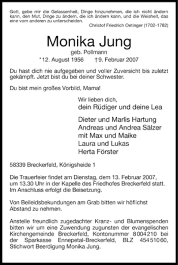 Traueranzeige von Monika Jung von WESTFÄLISCHER ANZEIGER