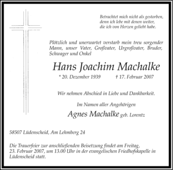 Traueranzeige von Hans Joachim Machalke von WESTFÄLISCHER ANZEIGER