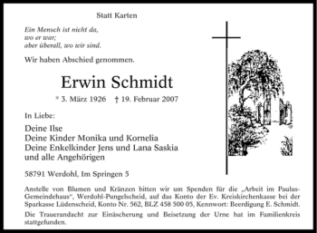Traueranzeige von Erwin Schmidt von WESTFÄLISCHER ANZEIGER