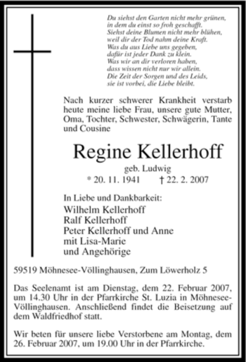 Traueranzeige von Regine Kellerhoff von WESTFÄLISCHER ANZEIGER