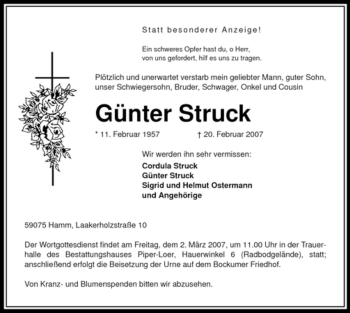 Traueranzeige von Günter Struck von WESTFÄLISCHER ANZEIGER