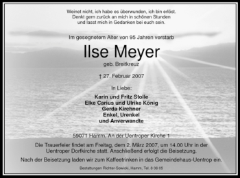 Traueranzeige von Ilse Meyer von WESTFÄLISCHER ANZEIGER