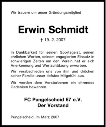Traueranzeige von Erwin Schmidt von WESTFÄLISCHER ANZEIGER