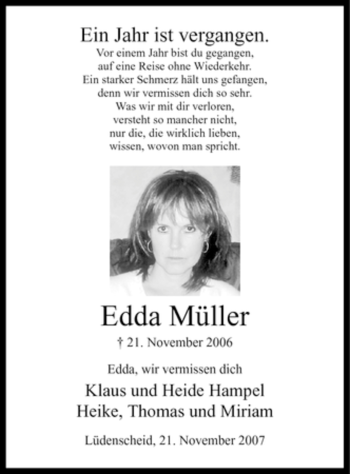 Traueranzeige von Edda Müller von WESTFÄLISCHER ANZEIGER