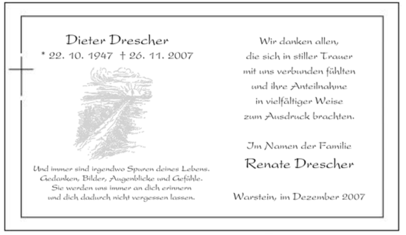  Traueranzeige für Dieter Drescher vom 22.12.2007 aus WESTFÄLISCHER ANZEIGER