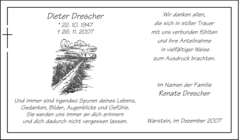  Traueranzeige für Dieter Drescher vom 22.12.2007 aus WESTFÄLISCHER ANZEIGER