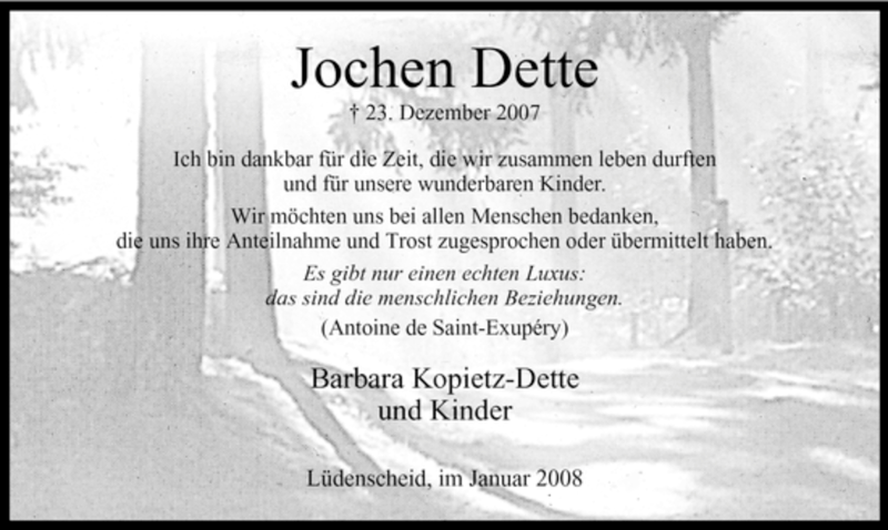  Traueranzeige für Jochen Dette vom 05.01.2008 aus WESTFÄLISCHER ANZEIGER