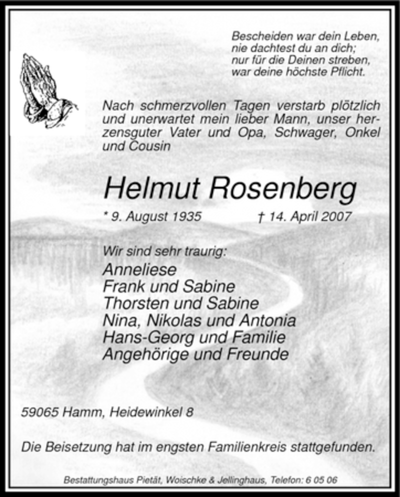  Traueranzeige für Helmut Rosenberg vom 21.04.2007 aus WESTFÄLISCHER ANZEIGER