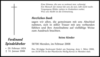 Traueranzeige von Ferdinand Spindeldreher von WESTFÄLISCHER ANZEIGER