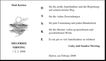 Traueranzeige von Siegfried Nirwing von WESTFÄLISCHER ANZEIGER