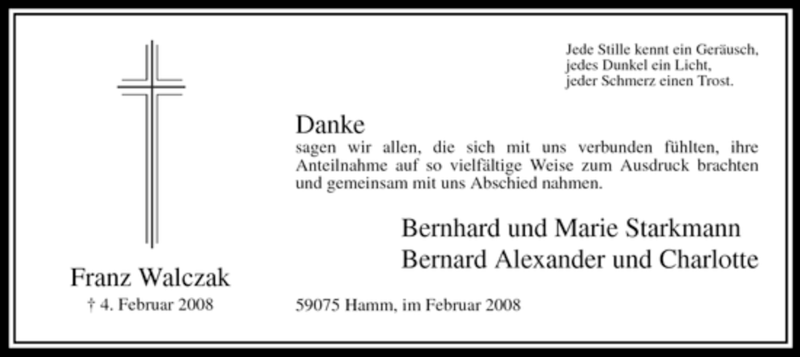  Traueranzeige für Franz Walczak vom 23.02.2008 aus WESTFÄLISCHER ANZEIGER