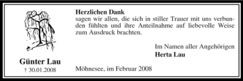 Traueranzeige von Günter Lau von WESTFÄLISCHER ANZEIGER