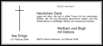 Traueranzeige von Ilse Dröge von WESTFÄLISCHER ANZEIGER