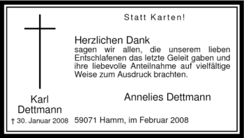 Traueranzeige von Karl Dettmann von WESTFÄLISCHER ANZEIGER