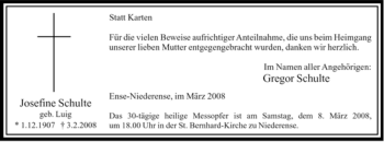 Traueranzeige von Josefine Schulte von WESTFÄLISCHER ANZEIGER