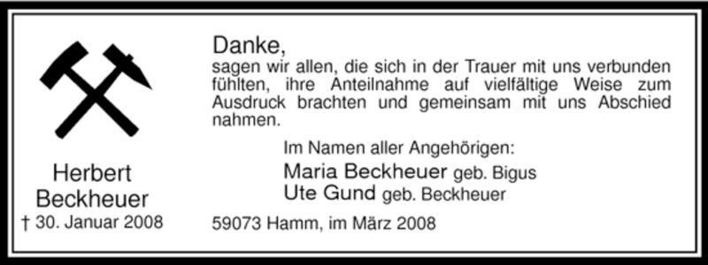  Traueranzeige für Herbert Beckheuer vom 01.03.2008 aus WESTFÄLISCHER ANZEIGER