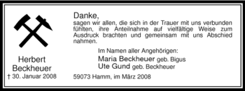 Traueranzeige von Herbert Beckheuer von WESTFÄLISCHER ANZEIGER