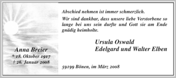 Traueranzeige von Anna Breier von WESTFÄLISCHER ANZEIGER