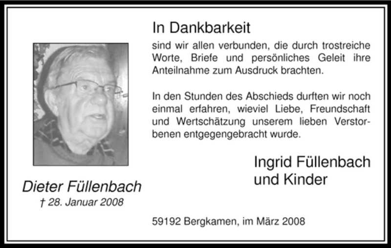  Traueranzeige für Dieter Füllenbach vom 06.03.2008 aus WESTFÄLISCHER ANZEIGER