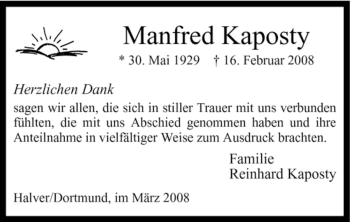 Traueranzeige von Manfred Kaposty von WESTFÄLISCHER ANZEIGER