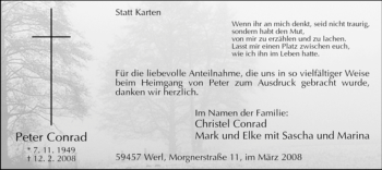 Traueranzeige von Peter Conrad von WESTFÄLISCHER ANZEIGER