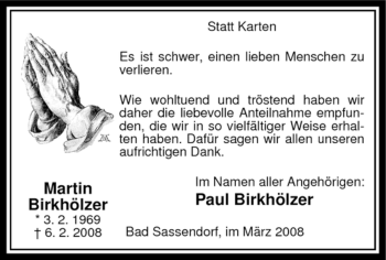 Traueranzeige von Martin Birkhölzer von WESTFÄLISCHER ANZEIGER