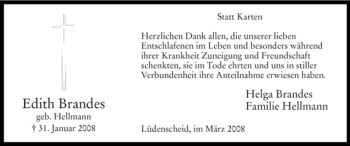 Traueranzeige von Edith Brandes von WESTFÄLISCHER ANZEIGER