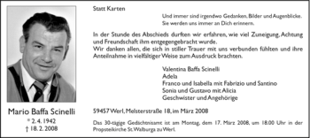Traueranzeige von Mario Baffa Scinelli von WESTFÄLISCHER ANZEIGER