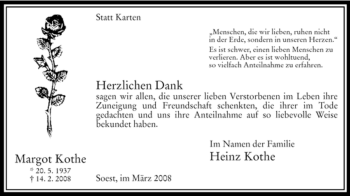 Traueranzeige von Margot Kothe von WESTFÄLISCHER ANZEIGER