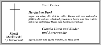 Traueranzeige von Sigrid Markowski von WESTFÄLISCHER ANZEIGER
