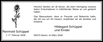 Traueranzeige von Reinhold Schüppel von WESTFÄLISCHER ANZEIGER