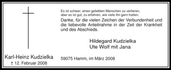 Traueranzeige von Karl-Heinz Kudzielka von WESTFÄLISCHER ANZEIGER