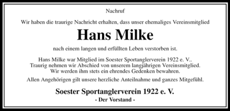  Traueranzeige für Hans Milke vom 23.05.2007 aus WESTFÄLISCHER ANZEIGER
